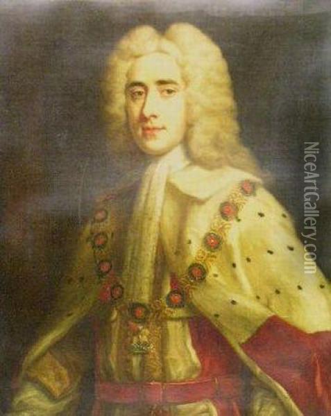 Portrait Of A Peer Of The Realm With Parliamentary Robes And Orderof The Garter Oil Painting - Sir Godfrey Kneller