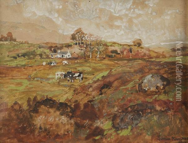 Cattle By A Farm Oil Painting - James Kay