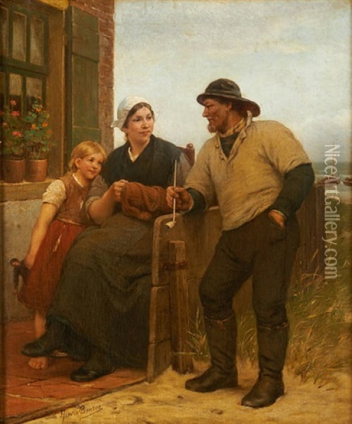 Famille De Pecheurs En Conversation Oil Painting - Henri Bource