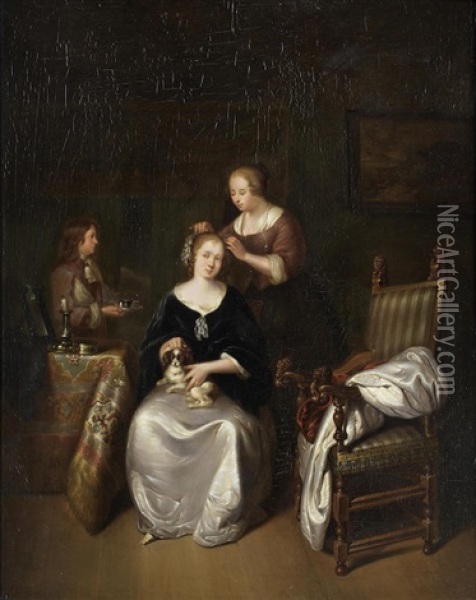 A Lady At Her Toilette Oil Painting - Willem van Mieris
