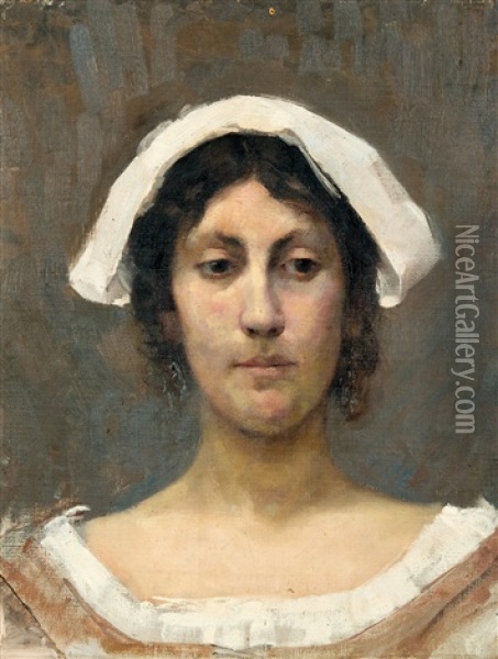 Girl In White Bonnet Oil Painting - Elin Danielson-Gambogi