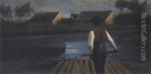 Abend Am Flus Oil Painting - Albert Reich