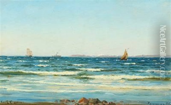 Coastal Scene With Sailing And Steam Ships Oil Painting - Carl Ludvig Thilson Locher