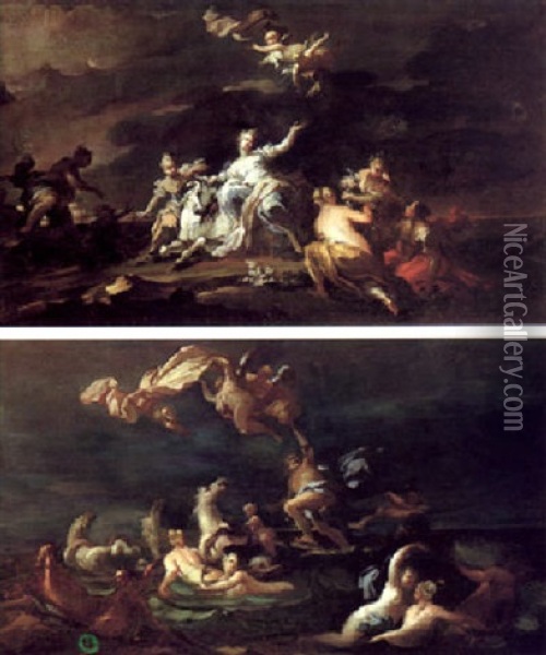 The Rape Of Europa  The Triumph Of Neptune Oil Painting - Giovanni Camillo Sagrestani