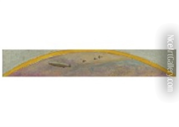 Kishu, Shiono Cape Zeppelin Oil Painting - Fujishima Takeji