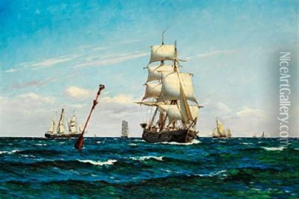 Numerous Sailing Ships At Sea Oil Painting - Carl Ludvig Thilson Locher