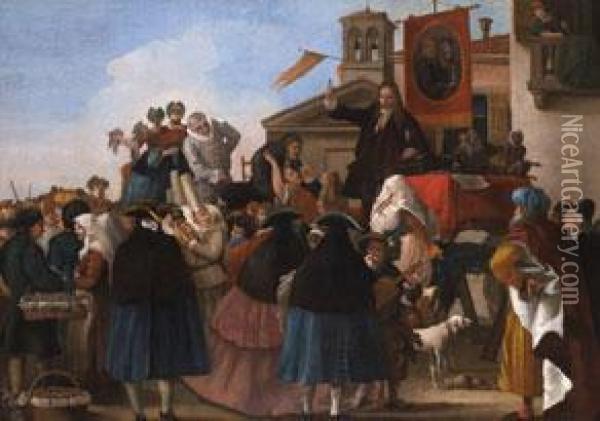 Der Zahnzieher Beim Jahrmarkt Oil Painting - Giovanni Domenico Tiepolo