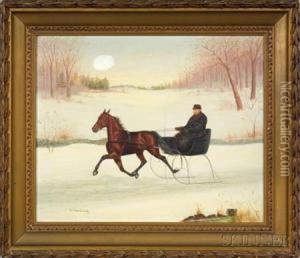 Winter Afternoon Sleigh Ride. Oil Painting - William Van Zandt