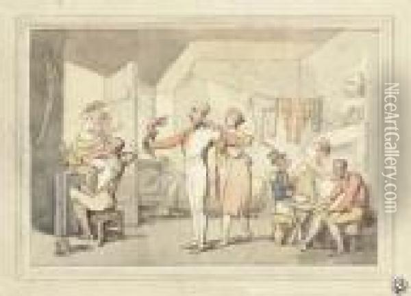 The Barracks: An Officer Being Dressed Oil Painting - Thomas Rowlandson
