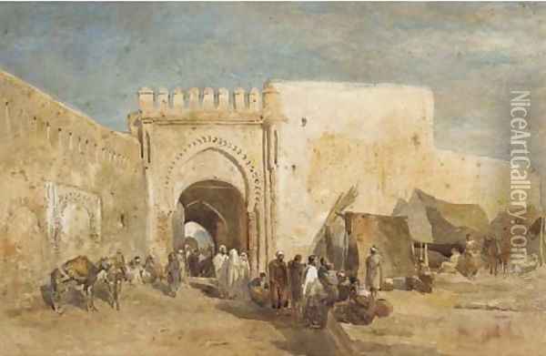 Figures before a souk Oil Painting - Edward Alfred Angelo Goodall