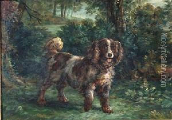 A Spaniel In A Landscape Oil Painting - Maud Earl