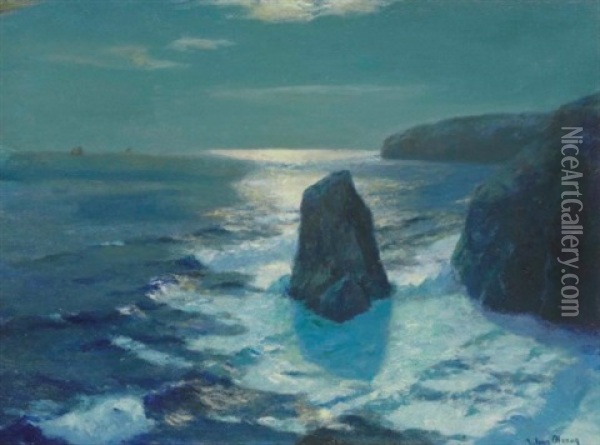 Moonlit Sea Oil Painting - Julius Olsson