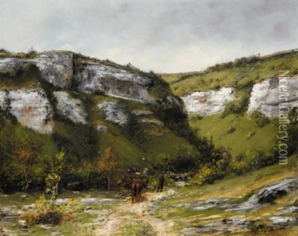 Voyageur Suivi De Son Ane Charge, Dans Une Vallee De Montagne Oil Painting - Cherubino Pata
