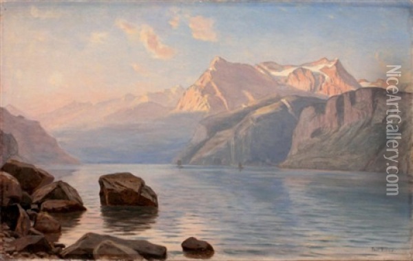 Le Lac Suisse Des Quatre Cantons Oil Painting - Paul Gustave Robinet