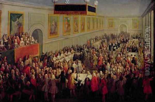 Feast given after the Coronation of Louis XV 1710-74 at the Palais Archiepiscopal in Rheims 25th October 1722 1722 Oil Painting - Pierre-Denis Martin