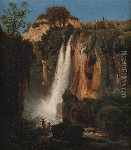 Zwei Akte Am Gebirgswasserfall Bei Tivoli Oil Painting - Carl Blechen