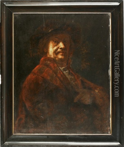 Rembrandts Selbstportrait (by M. Brehmer) Oil Painting -  Rembrandt van Rijn