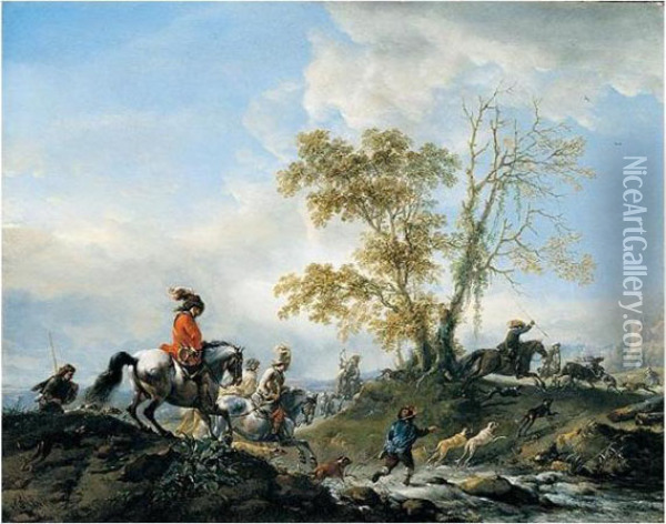 Signed In Monogram Lower Left Oil Painting - Pieter Wouwermans or Wouwerman
