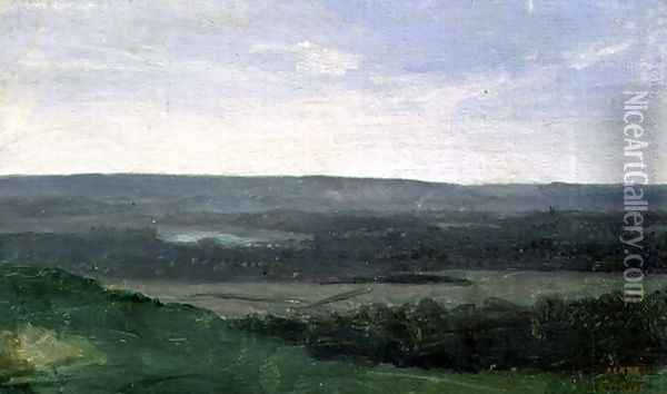Landscape with Distant Mountains, c.1840-45 Oil Painting - Jean-Baptiste-Camille Corot