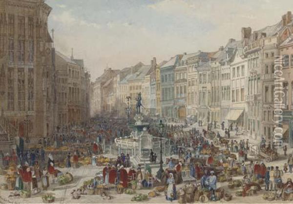 Market Place Oil Painting - Edward A. Evacustes Phipson