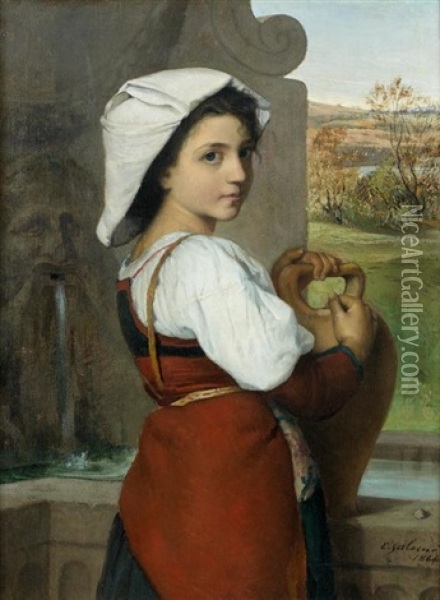 Jeune Italienne A L'amphore Oil Painting - Emile Salome