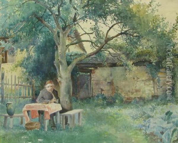 In The Garden Oil Painting - Gyula, Julius Zorkoczy
