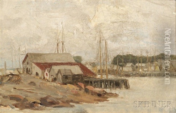 Docks-grey Day Oil Painting - Charles Herbert Woodbury