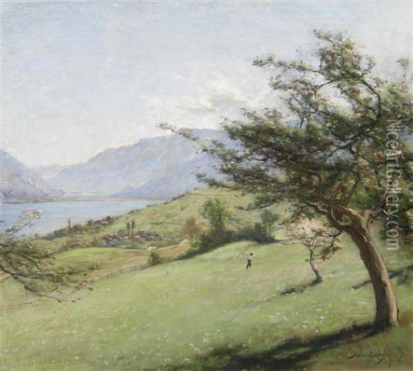View Over Aeschi. Oil Painting - Auguste Baud-Bovy