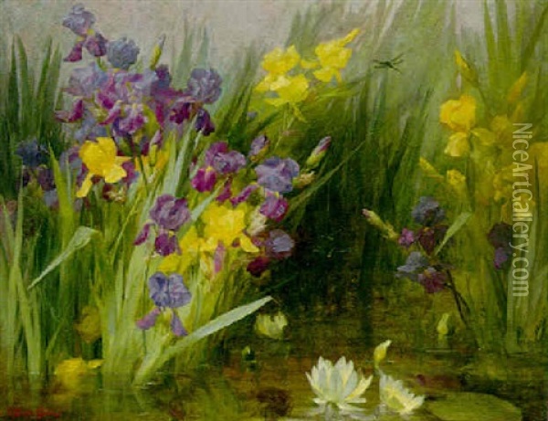 Irises Oil Painting - Therese Guerin