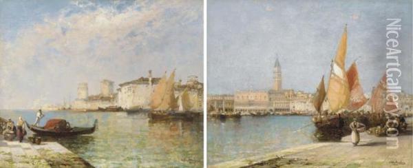 The Doge's Palace And Campanile, Venice; San Rialto, Venice Oil Painting - Arthur Joseph Meadows