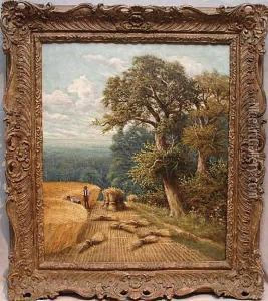 Cornfield & Wheat Harvest Oil Painting - Horace Mann Livens