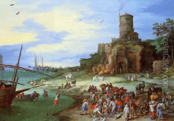 Coastal Landscape with the Tomb of Scipion Oil Painting - Jan The Elder Brueghel