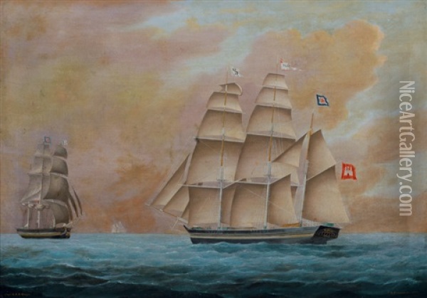Ship Portrait: Sailing Vessel Flora Oil Painting - Lorenz Petersen