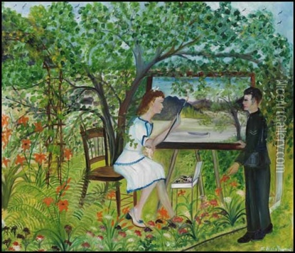 Scene Dans Le Jardin Oil Painting - Simone Mary Bouchard