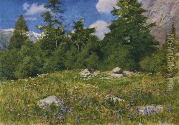 Primavera Alpina Oil Painting - Carlo Pollonera
