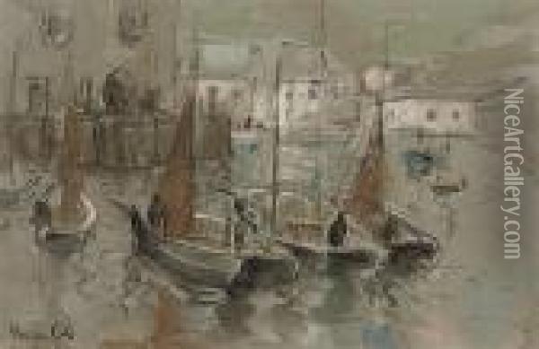 Fishing Boats In The Harbour Oil Painting - Harry Phelan Gibb
