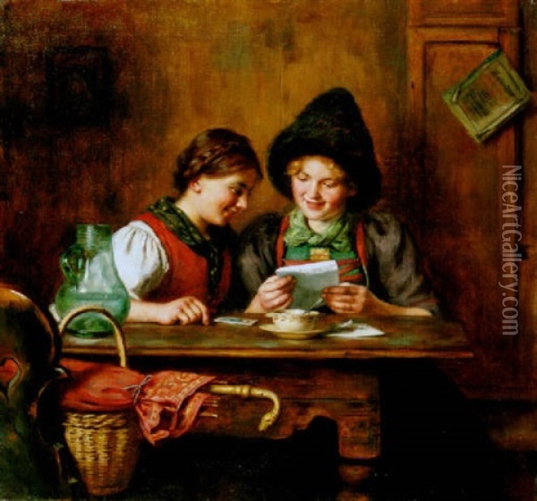 Der Erste Liebesbrief Oil Painting - Emma (Edle von Seehof) Mueller