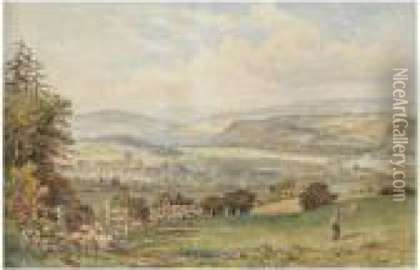View Of Hexham; Summer Evening Oil Painting - Thomas Henry Hair