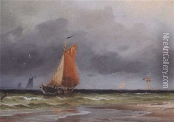Sejlskibe Ud For Kysten Oil Painting - Viggo Fauerholdt
