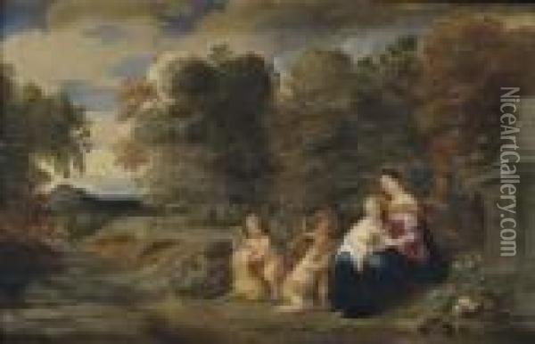 The Holy Family With The Infant Saint John The Baptist And Angels Oil Painting - Frans Wouters