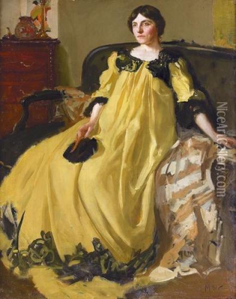 Portrat Einer Dame Auf Dem Sofa. Oil Painting - Richard Emile Miller