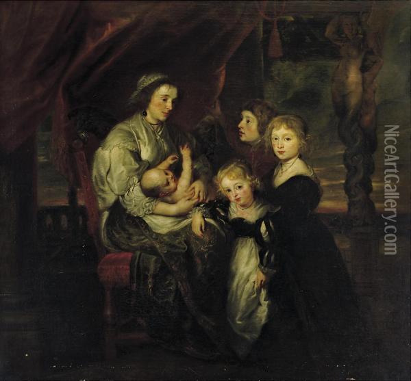 Deborah Kip, Wife Of Sir Balthasar Gerbier (1592-1663), And Herchildren, 1629-1630 Oil Painting - Katherine Clive