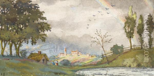 Landscape With Rainbow Oil Painting - Konstantin Andreevic Somov