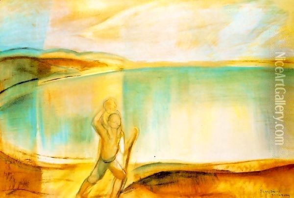 St Christopher at the Lake Balaton 1927 Oil Painting - Jeno Gadanyi