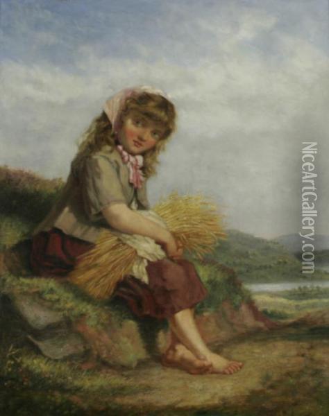 Girl Holding A Corn Stook Oil Painting - Thomas Kent Pelham