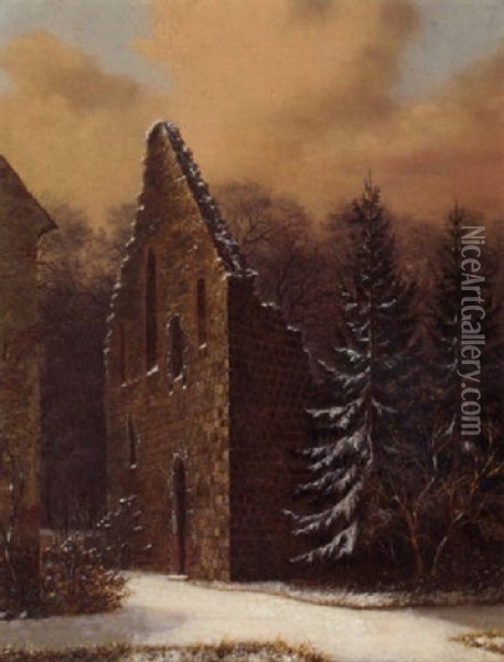 Ruine Einer Waldkapelle Im Schnee Oil Painting - Carl Gustav Carus