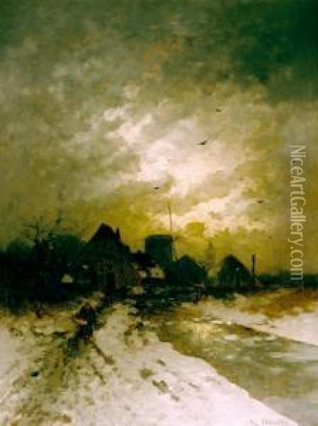 Vinterlandskap Med Molle 1882 Oil Painting - Ludwig Munthe