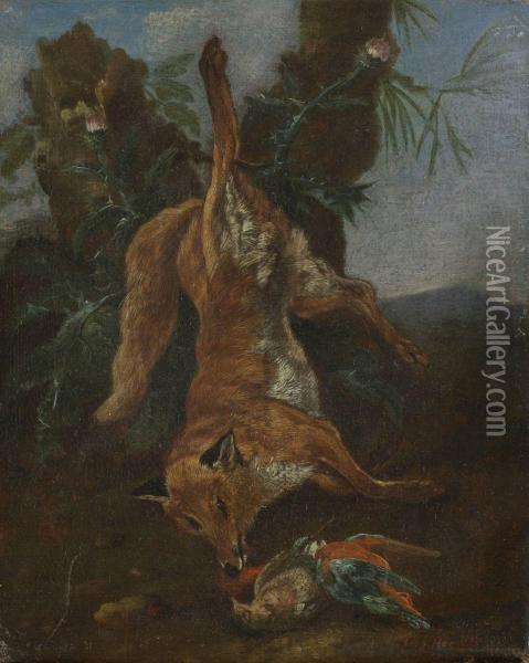 Jagdstillleben Mit Erlegtem Fuchs. Oil Painting - Johann Georg Hamilton
