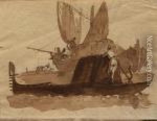 Gondola E Barche In Laguna Oil Painting - Giuseppe Bernardino Bison