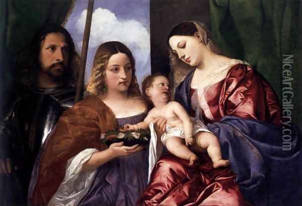 Madonna and Child with Sts Dorothy and George 2 Oil Painting - Tiziano Vecellio (Titian)